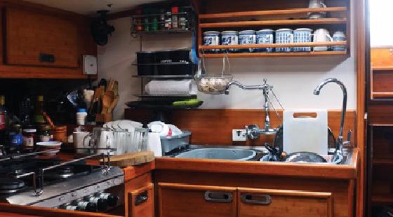 galley, food preparation, boat kitchen