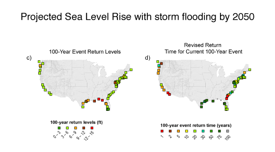 projected sea level rise with storm floorings by 2050